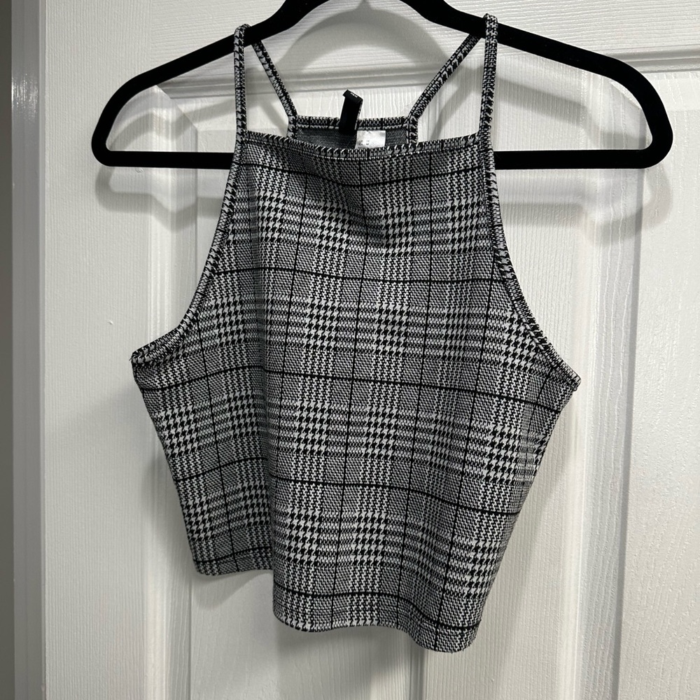H&M Black and White Plaid Crop Top